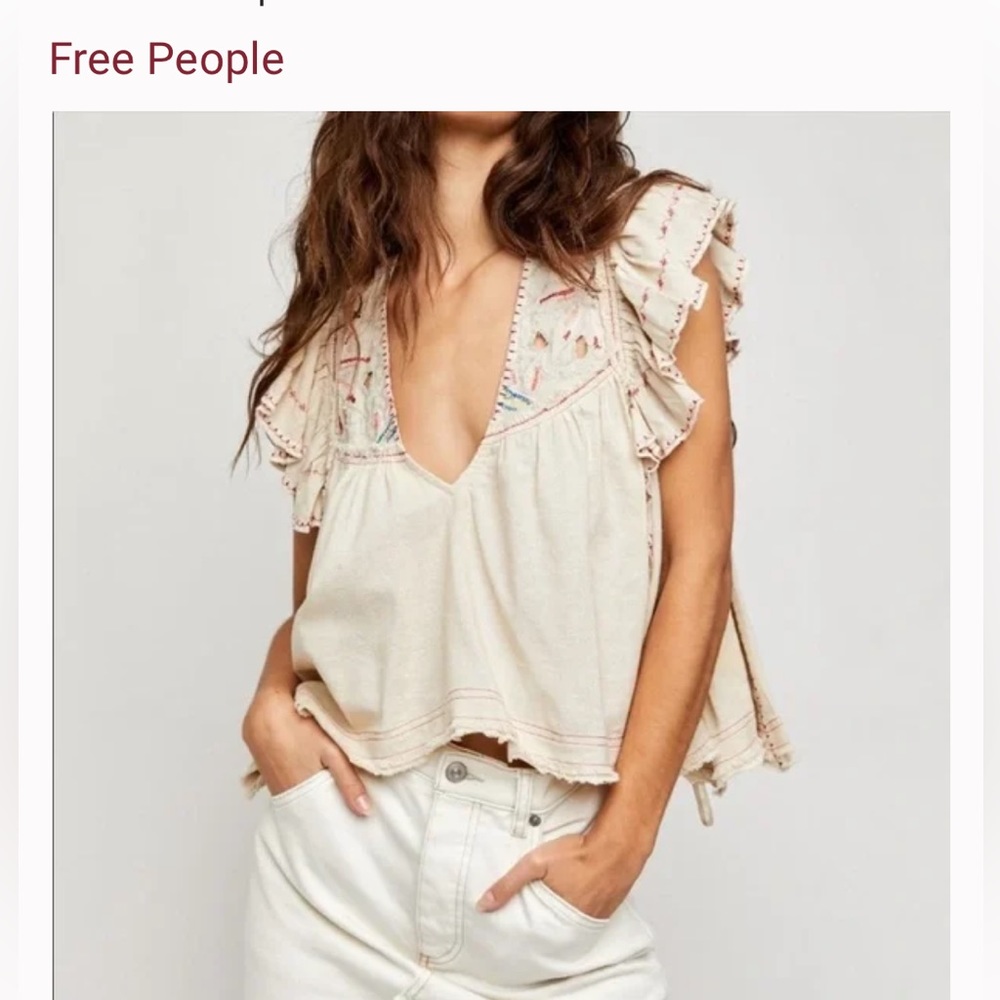 Free People boho top Free People Hailey Embroidered Top - Natural - Picture 1 of 13